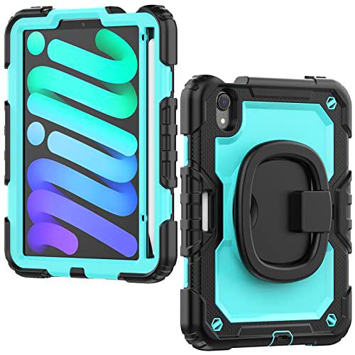 Funda para iPad Mini 6 2021 para niños,Funda Resistente a Prueba de Golpes para iPad Mini 6 con Agarre Giratorio de 360 Funda Resistente con portalápices Integrado para iPad Mini 6.generación de 8,3&quot;