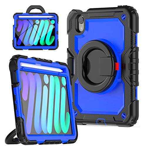 Funda para iPad Mini 6 2021 para niños,Funda Resistente a Prueba de Golpes para iPad Mini 6 con Agarre Giratorio de 360 Funda Resistente con portalápices Integrado para iPad Mini 6.generación de 8,3&quot;