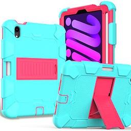 Anewone Funda para iPad Mini6, con Kickstand, Shock a Prueba de Choque Rugoso-Green+Rose