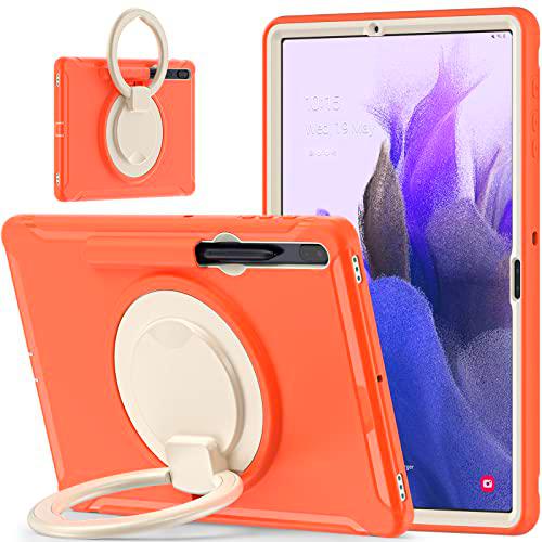 Anewone Funda para Samsung Tab S8 Plus/ S7 Fe/ S7 Plus 12.4 Pouces: Cubierta de TPU Protectora a Prueba de choques de Grado Militar para Galaxy Tablet S8 Plus con Soporte de rotación-Naranja