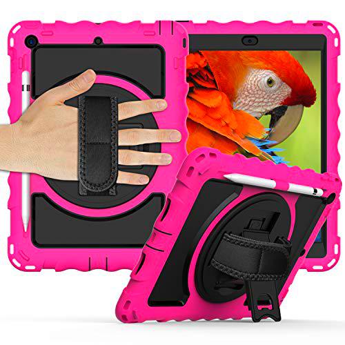 iPad 10.2 Case-iPad 9th/8th/7th Generation Case 2021/2020/2019,360ºRotating Multi-Functional Handle Pen Holder Shoulder Strap Case para iPad 10.2 Pulgadas