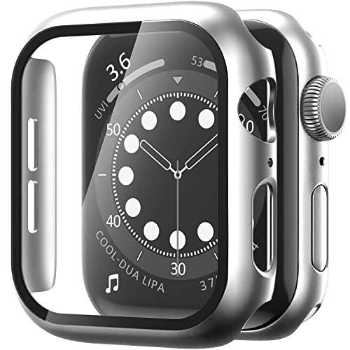 TINSOI Carcasa rígida de PC con Protector de Pantalla de Vidrio Templado Compatible con Apple Watch Series 6 SE Series 5 Series 4 de 44 mm, Gris