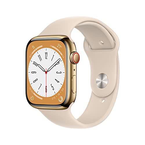 Apple Watch Series 8 (GPS + Cellular, 45mm) Reloj Inteligente con Caja de Acero Inoxidable en Oro