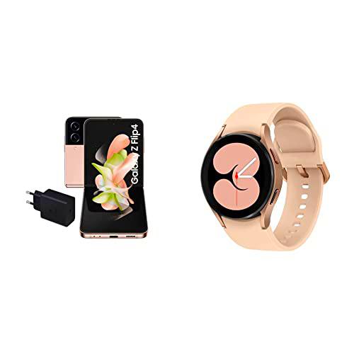 Samsung Galaxy Z Flip4 5G Smartphone Android, Teléfono Móvil Plegable de 128 GB + Cargador ultrarrápido de 45W + Samsung Galaxy Watch4