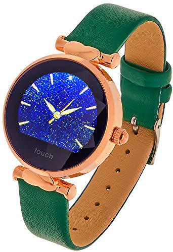 Garett Lisa Reloj Inteligente de Cuero para Mujer, Verde-Oro