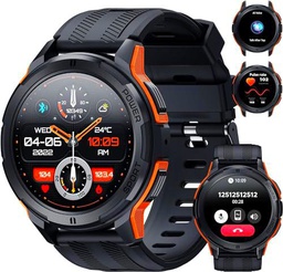 OBA Oukitel BT10 Reloj Inteligente para Hombre con Llamadas Bluetooth 1.43 Pulgadas Pantalla AMOLED Batería 410mAh Impermeable Reloj 5ATM con Monitor de Cardiaco